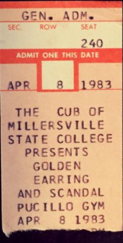Golden Earring show ticket#1337 April 08 1983 Millersville - State University